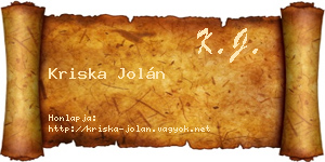 Kriska Jolán névjegykártya